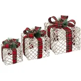 Atmosphera Geschenke mit Weihnachtsband, LED, 3er-Set