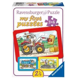 Ravensburger My first Puzzle - Rahmenpuzzle Bagger, Traktor und Kipplader, 3x6 Teile