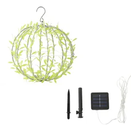 ideoon lights Solar Leuchtkugel im Blätterdesign PVC Ø20 cm inkl. Erdspiess, S-Haken und Solarpanel beige