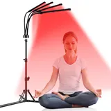 Hottoerak 4 Köpfe Rotlichtlampe, 660nm & 850nm Infrarotlampe mit Stand, 180LEDs Rotlicht Therapie mit Zeitmessgerät und Flexibler Schwanenhals, Red Light Therapy für Linderung von Schmerzen in Körper