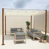 Pergola HWC-L42, Garten Pavillon Terrassenüberdachung, stabiles 7cm-Metall-Gestell 3x3m Bambus-Optik - Creme-weiß