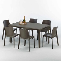 Polyrattan Tisch Rechteckig mit 6 Bunten Stühlen 150x90 Braun Focus