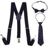 Trimming Shop Kinder-Hosenträger-Set, Fliege, Krawatte, 12–16 Jahre, verstellbar, elastisch, unisex, mit Clip, Y-Form, Einheitsgröße, 25 mm breit, 85 cm lang, navy, 85 cm (12-16 Jahre)