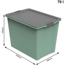 Rotho Aufbewahrungsbox mit Rollen Kunststoff (PP recycelt) BPA-frei, grün/anthrazit, A3/70l 57,0 x 39.5 x 43.5 cm)