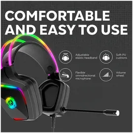 Canyon Darkless GH-9A, RGB aidimams ausin?s with Mikrofonas, Mikrofonas frequency response: 20HZ20KHZ, ABS+ Polyurethanleather, USB*1*3.5MM jack ki... / Schwarz