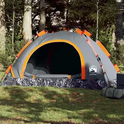 Campingzelt 3 Personen Grau und Orange Quick Release