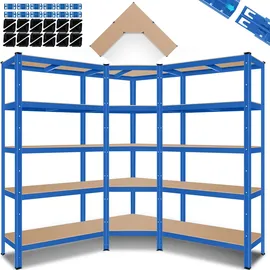 Masko MASKO® 3er Set Metall Regalsystem Lagerregal Eckregal & 2 Lagerregale 15 Böden MDF-Platten Regal 2625 kg Werkstattregal Kellerrregal Garage Schwerlastregal Steckregal MDF-Platten