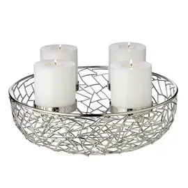 Edzard Adventskranz Milano, Edelstahl vernickelt, silberfarben, Durchmesser 34 cm, für Stumpenkerzen ø 8 cm,