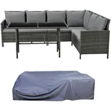 Svita Madison Set Rattan Essgruppe Gartenmöbel Polyrattan Haube Lounge Grau