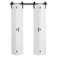 SucceBuy Faltbare Schiebetür im Scheunentor-Stil 1219x2134 mm aus MDF, mit Beschlagsatz & platzsparendem H-Rahmen-Design, vormontierte Paneele, Fa... - Weiß