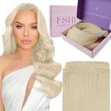 Fshine Tressen Echthaar Platinblond Genie Weft Extensiones 60cm Haarverlängerung Echthaar Tressen 60g Sew in Weft Hair Extensions Echthaar Tressen Farbe 60