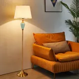 Mengjay Stehlampe Wohnzimmer Vintage Stehleuchte,E27 Leselampe Standleuchte mit Leinen Lampenschirm & Fußschalter,Moderne Stehlampe für Schlafzimmer, Wohnzimmer,Studio