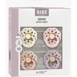Bibs Boheme Schnuller 4er-Pack. Latex Größe 1, Ivory/Blush/Blossom/Dusky Lilac