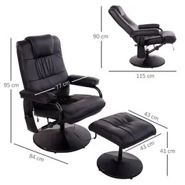 Homcom Massagesessel mit Hocker Kunstleder 84 x 95 x 77 cm Schwarz