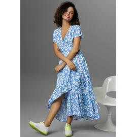 Aniston CASUAL Wickelkleid Blau/Weiß 46