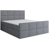 A&J MöbelLand Boxspringbett TOKI 160x200 mit 2 Bettkästen, Bonell-Matratze und Topper. Farbe: Grau - Grau