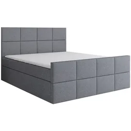 A&J MöbelLand Boxspringbett TOKI 160x200 mit 2 Bettkästen, Bonell-Matratze und Topper. Farbe: Grau - Grau