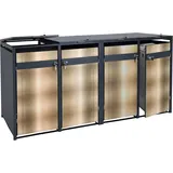 MCW 4er Mülltonnenverkleidung MCW-J82, Mülltonnenbox, erweiterbar, Metall 100kg, anthrazit ~ gold