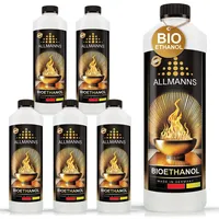 Allmanns Bioethanol 6 x 1l 100% | Bio Ethanol 100 Prozent | Reiner Bioalkohol geeignet für Indoor & Outdoor | ideal für Tischkamin Tischfeuer Kaminofen Feuerstelle Feuersäule