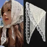 Weißes Spitzen Haar Bandana Kopftuch Haartuch Damen zum Binden Seidentuch Haare Bandanas Dreieckstuch Turban Haarband Mädchen Kopfbedeckung Damen Sommer Kopftücher Haartücher Haaraccessoires Headscarf