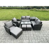 9-sitzer Polyrattan Gartenmöbel Set Rattansofa, Tisch Und Sesseln Couchtisch 3 Hockern Terrassenset - Fimous