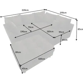 Riess-Ambiente Moderne Wohnlandschaft KENT 220cm grau Samt Ecksofa Federkern inkl. Hocker und Kissen