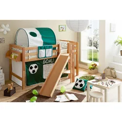 TiCAA Hochbett mit Rutsche Podestbett "Tino" Buche Natur Motiv, teilbar mit Farbauswahl