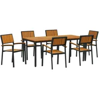 VidaXL 7-teiliges Garten-Esstisch-Set aus massivem Akazienholz und Metall