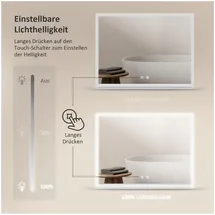 EMKE Badspiegel mit Beleuchtung Badspiegel mit Ablage Beschlagfrei Lichtspiegel Wandspiegel 80x60 cm
