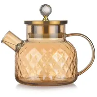 ROY Luxus 1000 ml Teekanne mit Siebeinsatz, Hochborosilikat Glas Teekanne, Hitzebeständige Glaskaraffe mit Edelstahl Deckel, Teekanne Glas mit Teesieb für losen Tee