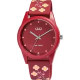 Q&Q Damenuhr mit Silikonarmband, 10 Bar, floral, dunkelrot - Rot/Rot