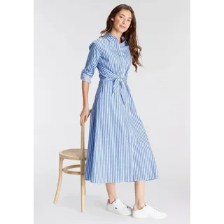 delmao Blusenkleid, festliche Anlässe, lang, klassisch und seriös, aus Baumwolle, Gr. 38 - N-Gr, blau-weiß, , 10021810-38 N-Gr