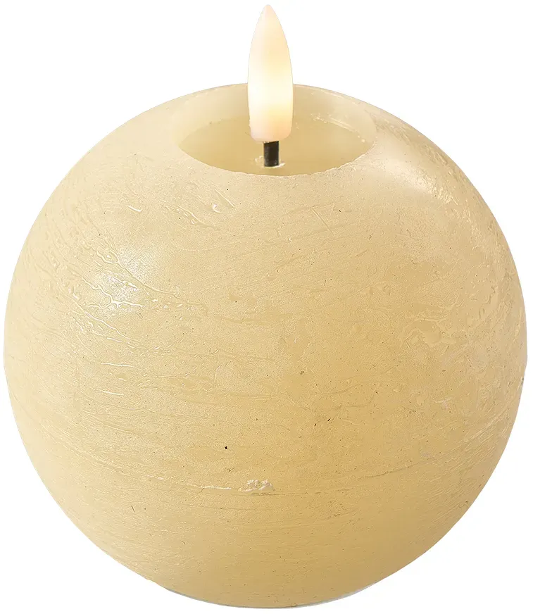 LED Kugelkerze D10cm Wax frosted creme