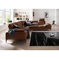 Ecksofa W.SCHILLIG "valentinoo, Designsofa, elegant und bequem, L-Form", braun (macchiato z73), B:318cm H:83cm T:298cm, Longlife Xtra-Leder Z73: Naturwalkleder der Luxusklasse aus den erlesensten Rohhäuten. Hautstärke 1, 1 u2013 1, 3 mm, Sofas, mit Sitztiefenverstellung, Breite 318 cm