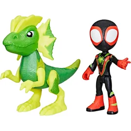 Hasbro Marvel Spidey und Seine Super-Freunde Dino-Webs, Miles „Spin“ Morales & Marvels Electrosaurus Actionfigur 10 cm