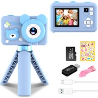 Febotak Kinder Kamera 12MP Selfie Kinderkamera mit mit Kamerastativ, Vlog 1080P HD Video Camera, USB Wiederaufladbare Kamera mit 32GB SD-Karte, Kinder Digitalkamera für 3-10 Jahre Klein Kind – Blu