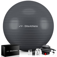 EliteAthlete EliteAthlete® Gymnastikball Sitzball Büro ergonomisch mit Anti Burst System - Fitness Yoga Pilates Schwangerschaft - Schwangerschaftsball Fitnessball Yogaball - Yoga Ball inkl. Luftpumpe - Grey 65cm