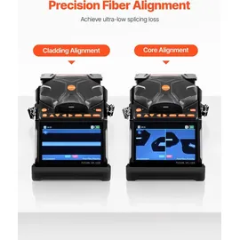 Vevor Glasfaser Spleißgerät, 6 Motoren, Kern- & Mantelausrichtung, mit 6 s schnellem Spleißen & 13 s Aufheizzeit, 5-Zoll-LCD-Bildschirm, 3-in-1-Faserhalter, 7800 mAh Akku für SM MM DS NZDS-Fasern