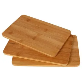 Buri 3er Set Frühstücksbrettchen Bambus Holz Schneidebrett Küchenbrett Holzbrett 22x14x0,8 cm - Holzbrettchen Set robust und leicht zu pflegen