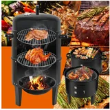 Clanmacy Feuerschale 3 in 1 Räuchertonne Ø 40 cm Räucherofen Holzkohlegrill Räuchergrill schwarz