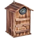 Relaxdays Eulen-Nistkasten, Hellbraun, Holz, Metall, 25x38.5x29 cm, Gartenzubehör, Gartenpflege, Vogelhäuser