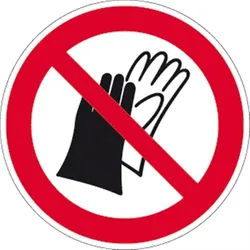 Aufkleber Benutzen von Handschuhen verboten ISO 7010, Folie, Ø 200 mm