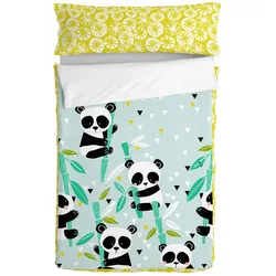 Bettbezug mit Füllung HappyFriday Moshi Moshi Panda Garden Blue Blau 105 x 200 cm