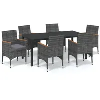 vidaXL 7-tlg. Garten-Essgruppe mit Kissen Poly Rattan Grau