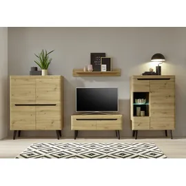 Home Affaire Wohnwand HOME AFFAIRE "Torge, Anbauwand, Schrankwand, Mediawand, Wohnzimmer-Set", schwarz (eiche artisan dekor, eiche artisan dekor, applikationen schwarz), B:270cm, Kastenmöbel-Sets, Wohnwand