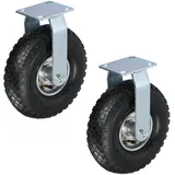 Relaxdays Bockrollen 2er Set, luftbereift 3.00-4, Schwerlastrad, Transportrolle Stahlplatte, bis 120 kg, schwarz/silber