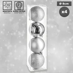 Atmosphera - 5 Weihnachtsbaumkugeln Ø8 cm in Silber, aus Kunststoff