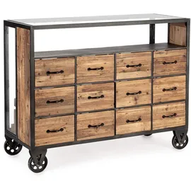 BIZZOTTO Kommode Mindil aus Holz, Industrial Design mit Metallgestell, natur, 12 Schubladen, Bizzotto