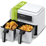 TurboTronic Heißluftfritteuse XXL doppel Airfryer 1750W 7,6L 2x 3,8L Kammer 12 Programme digitale Heißluft Fritteuse ohne Fett Öl Dual Luftfritteuse Air Friteu