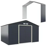 Goplus Gerätehaus 8,67m2, 340 x 255 x 210 cm Geräteschuppen mit Satteldach, 4 Lüftungsfenster & Schiebetür, Metallschuppen für Garten & Terrasse